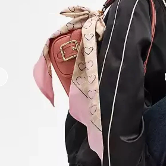 Coach Signature Doodle Heart Print Silk Wide Skinny Scarf NIP - Picture 3 of 3